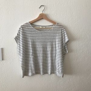 Madewell Striped Boxy Crop Linen Tee Size Small